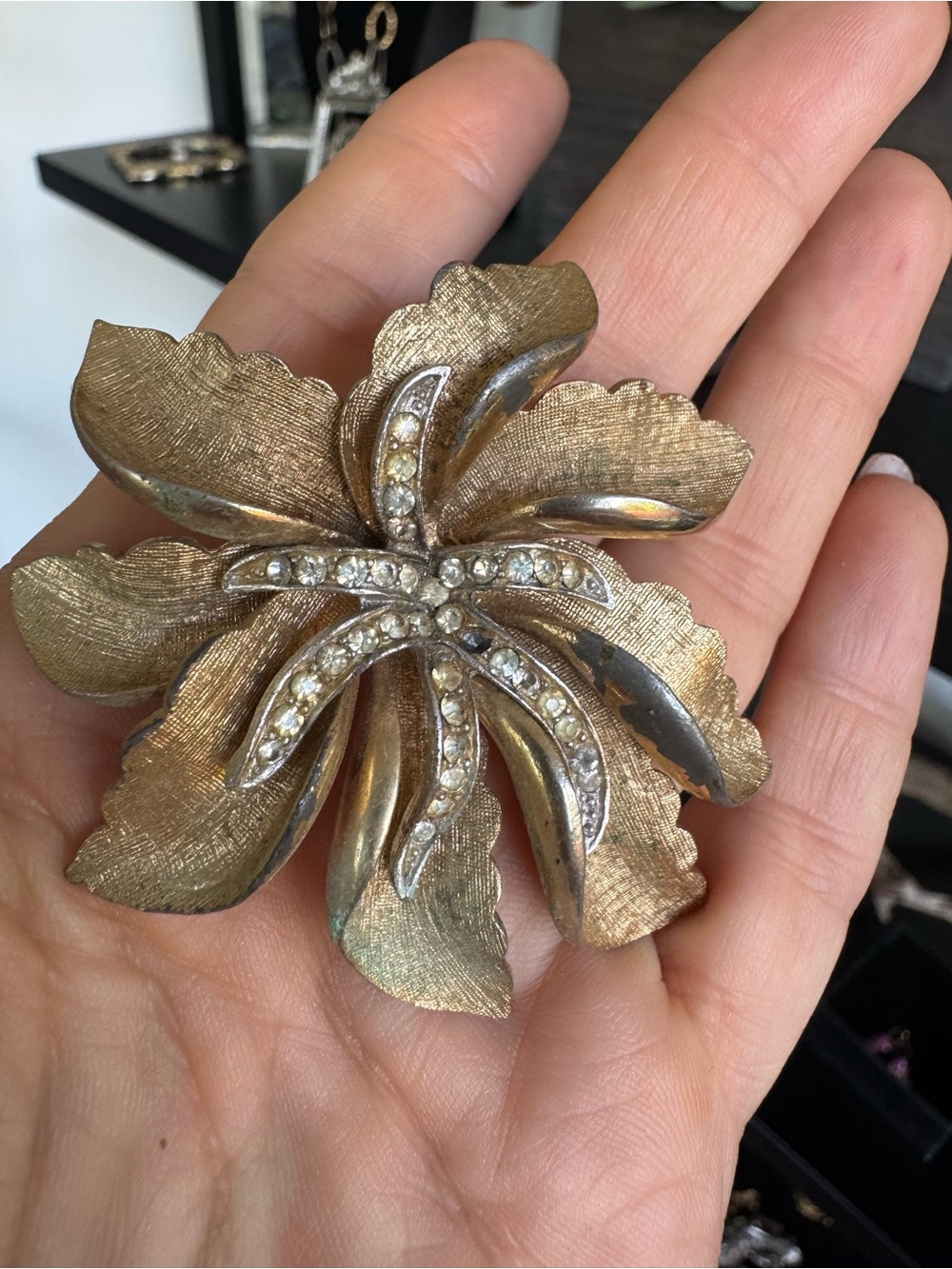Vintage JOMAZ Joseph Mazer Large Rhinestone Flower Brooch 1950s–60s